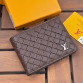LV Leather Bifold Men Wallet Brown Textured (Made In Italy)